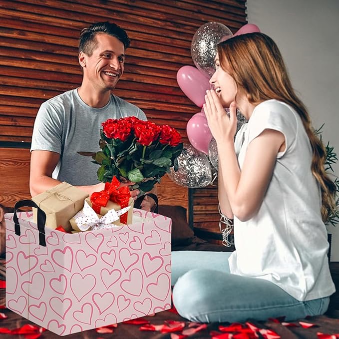 Rectangular Pink Valentine's Day Gift Basket,nursery basket,Pink girls gift baskets,kids toy storage Bin, Love Heart Room Decor for Home,Shelf Baskets(Happy Love)