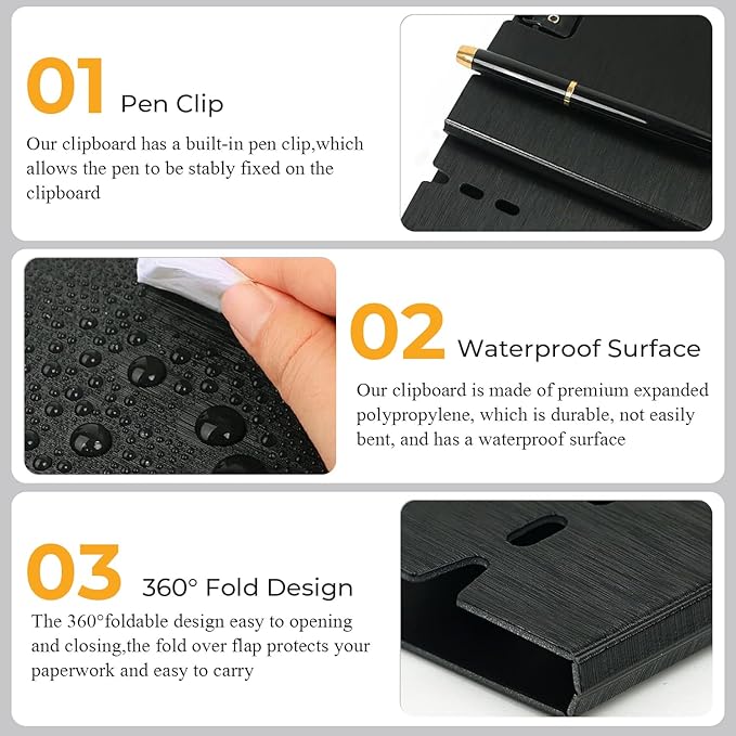 Y YOMA Clipboard Folder, A4 Foldable Plastic Clipboard with Metal Clip, 360° Rotating Cover, Waterproof Work Folder for Home, Office, School, Field Work, Outdoor - 4 Pack, Assorted Color