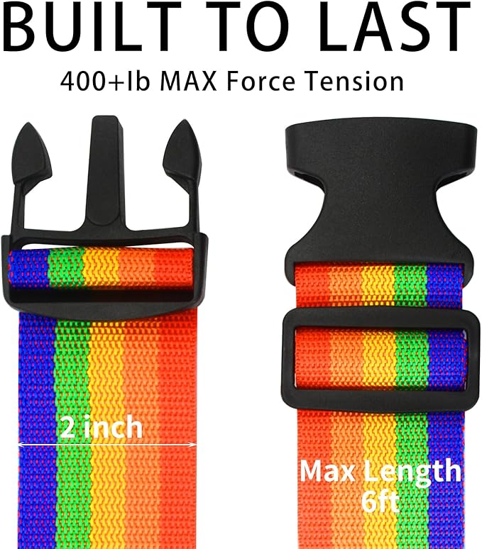 BILIONE Luggage Straps Belts TSA Approved Keep Suitcase Secure While Traveling, 79" Long Add a Bag Premium Accessory for Travel Bag Closure, 2 Pack Rainbow