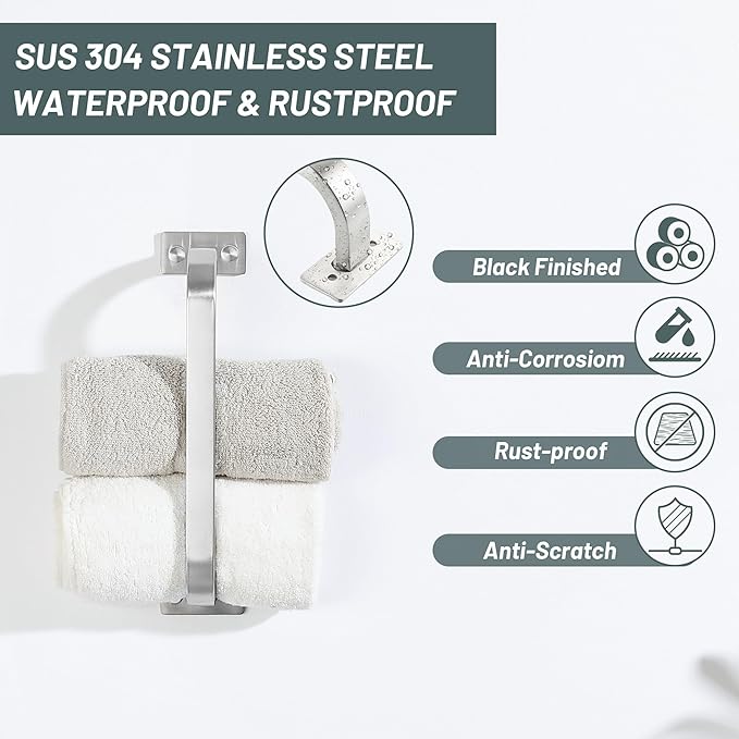 Bathroom Towel Bar, 10 inch Towel Racks for Bathroom Wall Mounted, SUS304 Stainless Steel Heavy Duty Towel Holder Bathroom Accessories Modern Home Decor, Brushed Finished