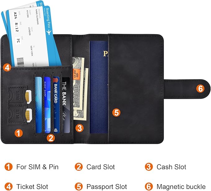 Eoehro Passport Holder for Travel Essentials, Passport Wallet Cover Case for Travel Must Haves Accessories,Passport Book Holders for Women and Men(black)