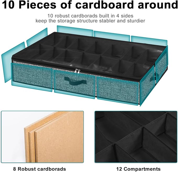 Under Bed Shoe Storage Organizer for Closet 2 Pack- Fits 32 Pairs Underbed Shoes Container Boxes Black