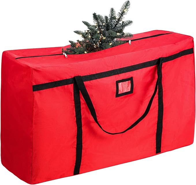 Christmas Tree Storage Bag, Fits Up 4 Ft / 5 Ft Tall Artificial Trees-Heavy Duty Holiday Storage Box with Durable Reinforced Handles & Zipper & Pocket- 600D Oxford Tree Storage Container, Red