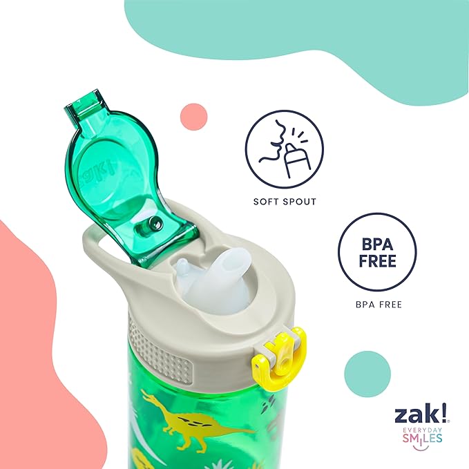 Zak Designs Disney Mickey Mouse Sage Kids Water Bottle For School or Travel, 16oz Durable Plastic Water Bottle With Straw, Handle, and Leak-Proof, Pop-Up Spout Cover (Clubhouse Crew)