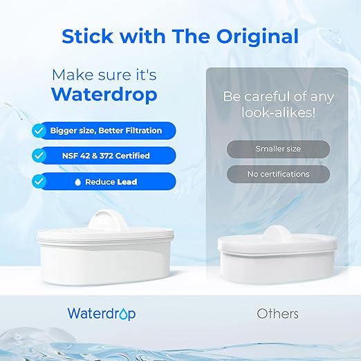 [Original] Waterdrop PF-01A Water Filter Replacement for Waterdrop Pitcher Filtration System, Reduces Lead, PFAS, PFOA/PFOS, Chlorine, Last Up to 3 Months or 200 Gallons, 3 Pack