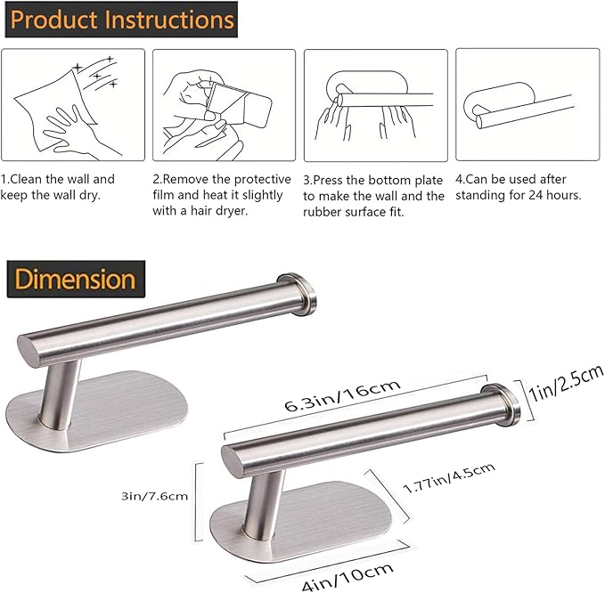 JOPOFI Toilet Paper Holder - Self Adhesive Toilet Paper Holder Wall Mount for Bathroom, Command Strip Stainless Steel Toilet Paper Roll Holder Stick On Wall, No Drilling - Brushed Nickel（2 Pcs）