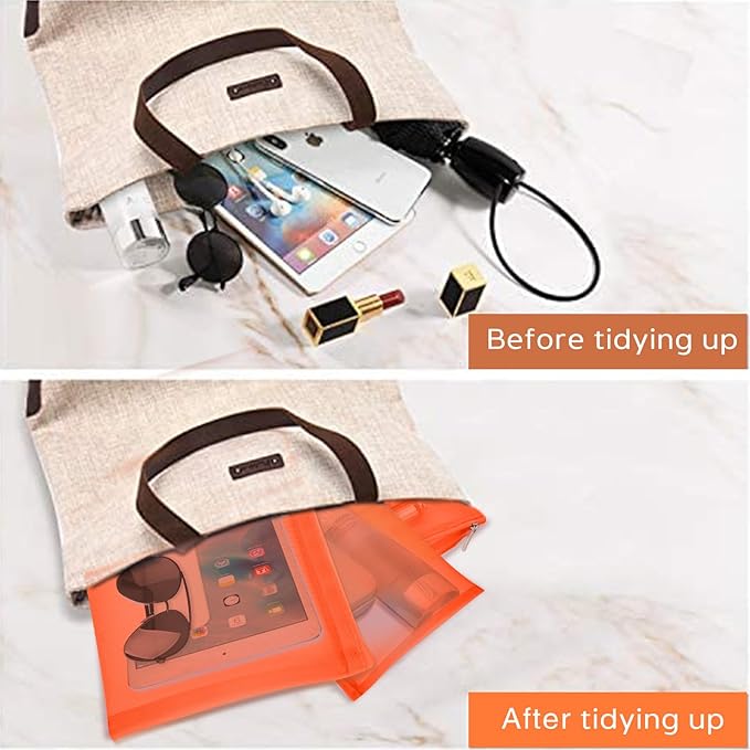 EASYFUN Mesh Pouch, Makeup Bag with Zipper Cosmetic Organizer Pouch for Daily or Travel to Keep Small Items, 4 PCS Orange