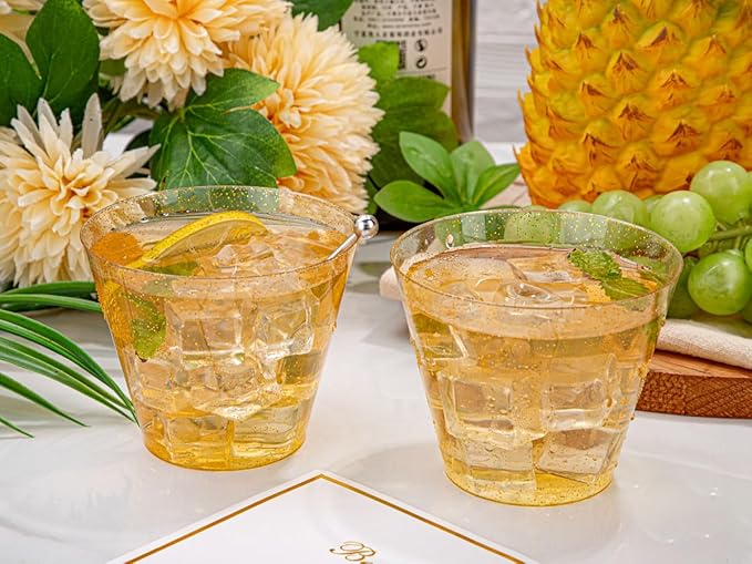 Hioasis 100Pcs 9OZ Gold Glitter Plastic Cups - Gold Plastic Cups, Heavy Duty & BPA-free for Party, Wedding, Celebrations
