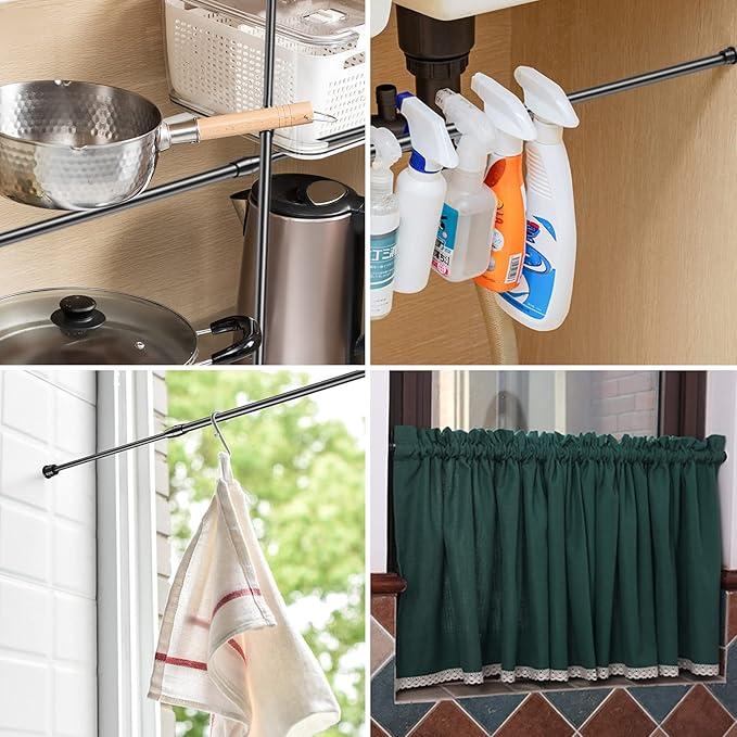 AIZESI Spring Tension Curtain Rods Short Tension Rod (Black, 28" to 41"-4Pcs)