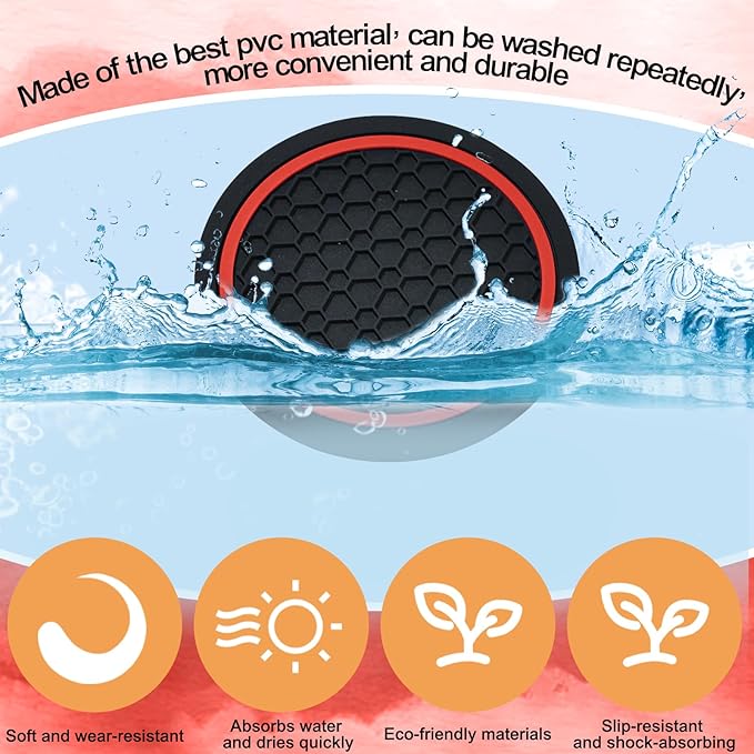 4PCS Car Cup Holder Coasters, 2.75 Inch Non-Slip Insert Cup Holder Pad, Dustproof Automotive Interior Accessories Mat, Universal for Trucks, Vehicles, RVs and More (Black/Red)