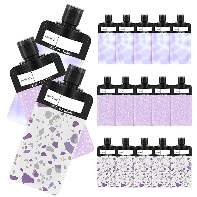 18 Pack Travel Pouches for Toiletries Liquid, TSA Approved Travel Squeeze Pouches, Liquid Pouches for Travel, Squeeze Pouches Refillable, Leakproof Travel Containers for Toiletries (Purple)