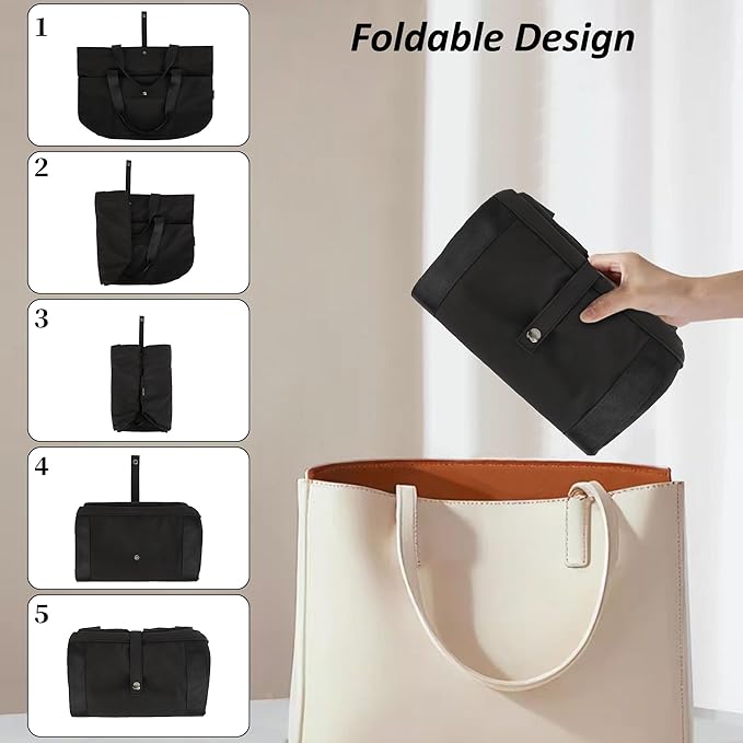 TANTOMI Tote Bag for Women Foldable, Waterproof Work Bag with Zipper, Large Shoulder Handbag for Travel - 20.9''L x 6''W x 14''H