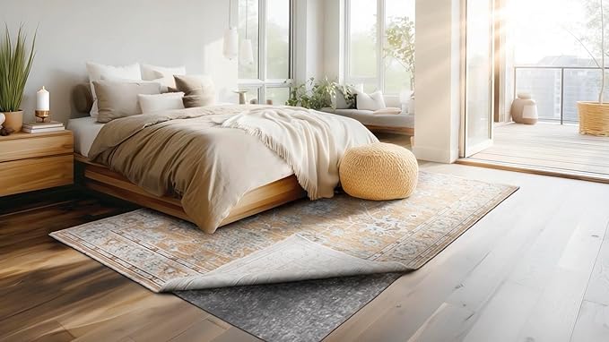 Mohawk Home 4' x 6' Premium Luxury Non Slip Rug Pad 1/4 Thick Dual Surface Felt + Rubber Gripper - Safe for All Floors, Synthetic Fiber, Grey