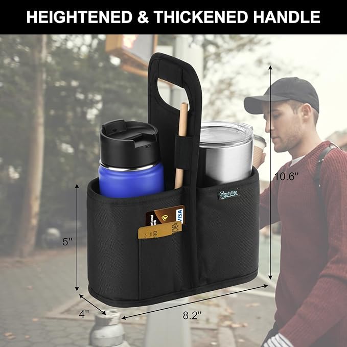Beautyflier Drink Carrier with Handle for Delivery, Reusable Insulated Coffee Cup Carrier, Portable 2-Cup Holder with Handle Organizer Tote Bag for Hot & Cold Drinks