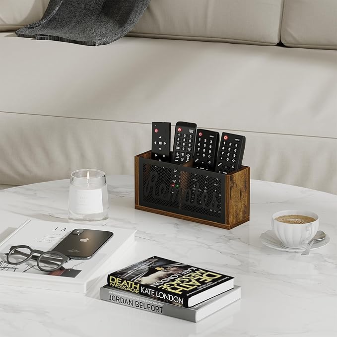 YINMIT Remote Control Holder Wall Mount, TV Remote Holder for Wall, Remote Caddy for Table, Remote Organizer Divided Storage Box for Wall, Table, Living Room, Bedroom