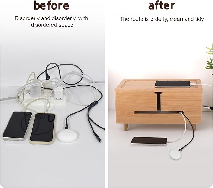 Large Cable Management Box - Organizer for Electrical Cords and Power Strips - Conceal Desk and Floor Cables - Storage Solution for Cord Hider and Organization (Natural Wood)