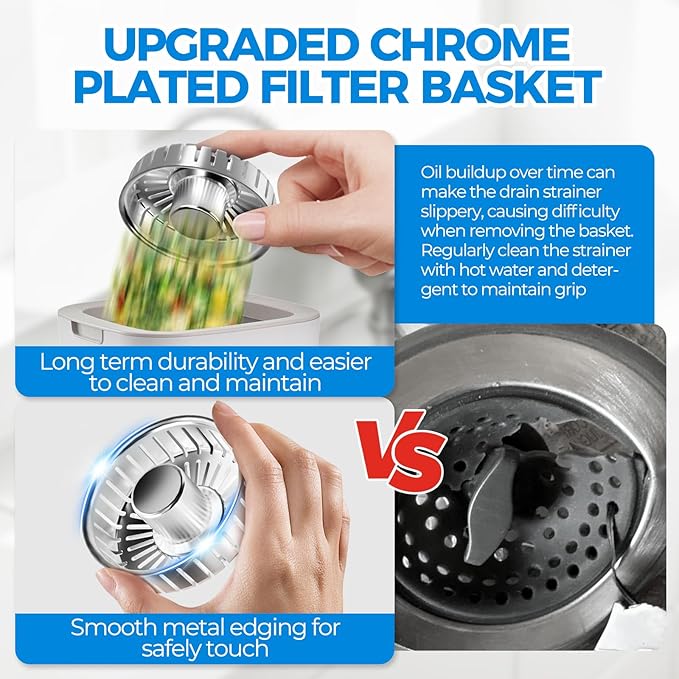 zaa Kitchen Sink Drain Strainer - Kitchen Sink Stopper, 304 Stainless Steel Sink Drain Stopper, Sink Protector for Kitchen with Anti-Clog Filter, Fit US Standard 3-1/2'' Sink Drain Hole, Silver