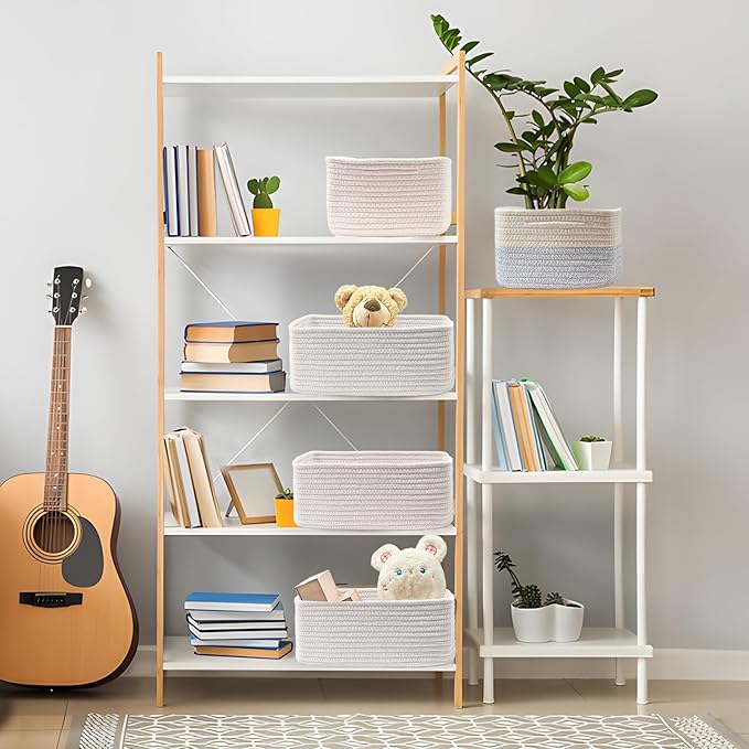 COMFY-HOMI 11.5"x7.5"x4.7" Storage Baskets for Organizing | Cotton Rope Woven Basket | Toy Storage Bin Box | Basket for Shelves, Closet Organizer Bin, Decorative Closet Shelf, 1 Pack all white