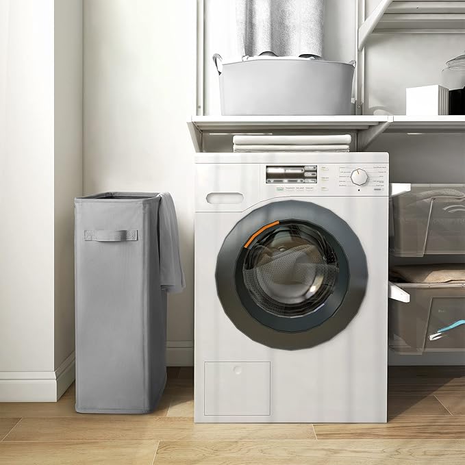 Chrislley 45L Slim Laundry Hamper Narrow Laundry Basket with Handle Foldable Dirty Clothes Portable Skinny Hamper Organizer Storage Bins (22 inches, grey)