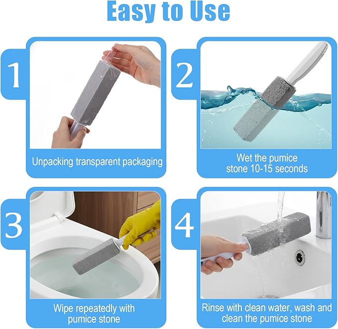 12 PCS Pumice Stone with Handle, Hard Water Stain Remover, Toilet Bowl Cleaner for Porcelain, Sink, Grill, and Bathroom Tile, Eco-Friendly Scouring Stick