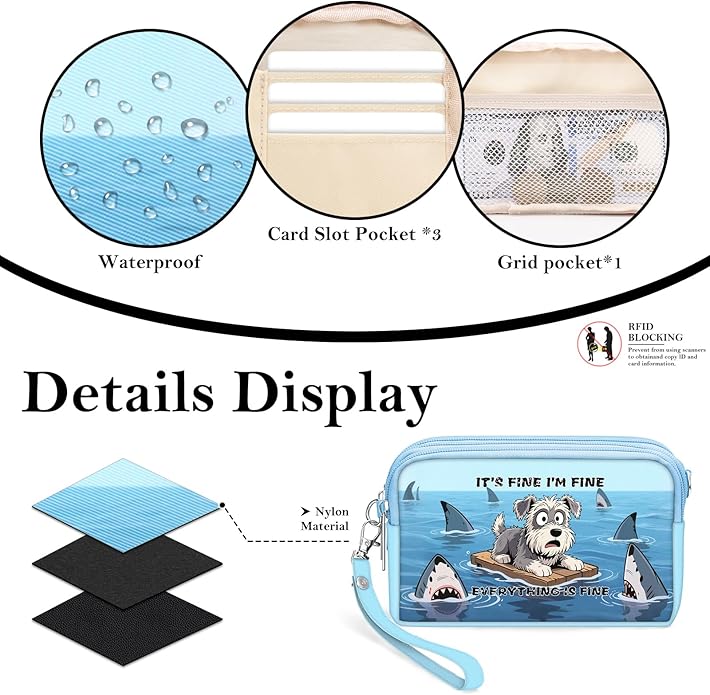 BIAOTIE Wristlet Purses for Women, Nylon Small Crossbody Bags with Adjustable Strap 3 Zipper Wristlet Wallet Phone Organizer