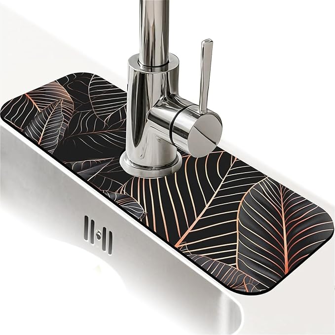 Kitchen Sink Splash Guard, Black Cat Hiding in Jungle Faucet Mat Sink Gadgets - Super Absorbent Fast Drying Mat Drip Catcher for Kitchen, Bathroom, Sink Mat, Dish Drying Mat, Bathroom (15" X 5.5")