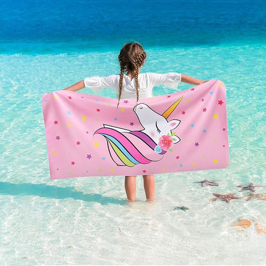 Unicorn Kids Beach Towel for Girls - 30” x 60” Pink Pool Swimming Towels Personalized Beach Towels for Girls Kids Quick Dry Ultra Absorbent Super Soft Beach Blanket Camping Travel Bath Shower Towel