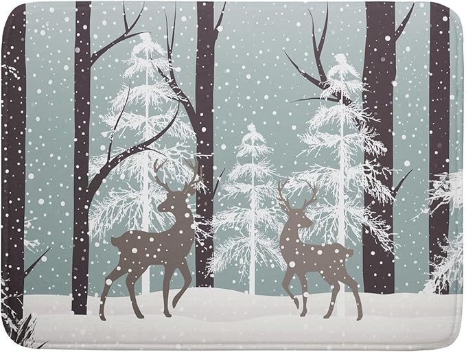 Winter Wildlife Deer Dish Drying Mat for Kitchen Counter,Xmas Landscape Snow Tree Ivory Drying Mat 18 x 24 Inch with High Absorbent Microfiber Drainer Mat for Coffee Bar