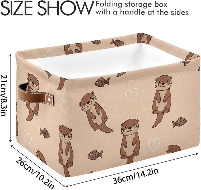 Aslsiy Storage Basket Cute Otter and Fish Nursery Bins Baby Box Canvas Clothes Shelf Basket Laundry Hamper Gift Basket for Home Dorm Closet 1 Pcs