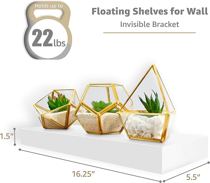 Sorbus Floating Shelves for Wall, Bathroom Shelves Wall Mounted for Kitchen, Bedroom, Living Room, Bathroom Storage, Over Toilet, Hanging Book Shelf for Wall Home Decor (White, 5 Pack)