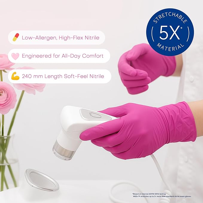 Supmedic Nitrile Exam Gloves, 4 Mil 100 Pcs Powder-Free Latex-Free Cooking Food-Safe Disposable Medical Gloves, Rose Orchid