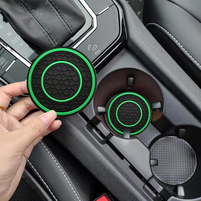 Car Cup Coaster Universal Automotive Waterproof Non-Slip Cup Holders Sift-Proof Spill Holder Car Interior Accessories 2 Pack Black & Green