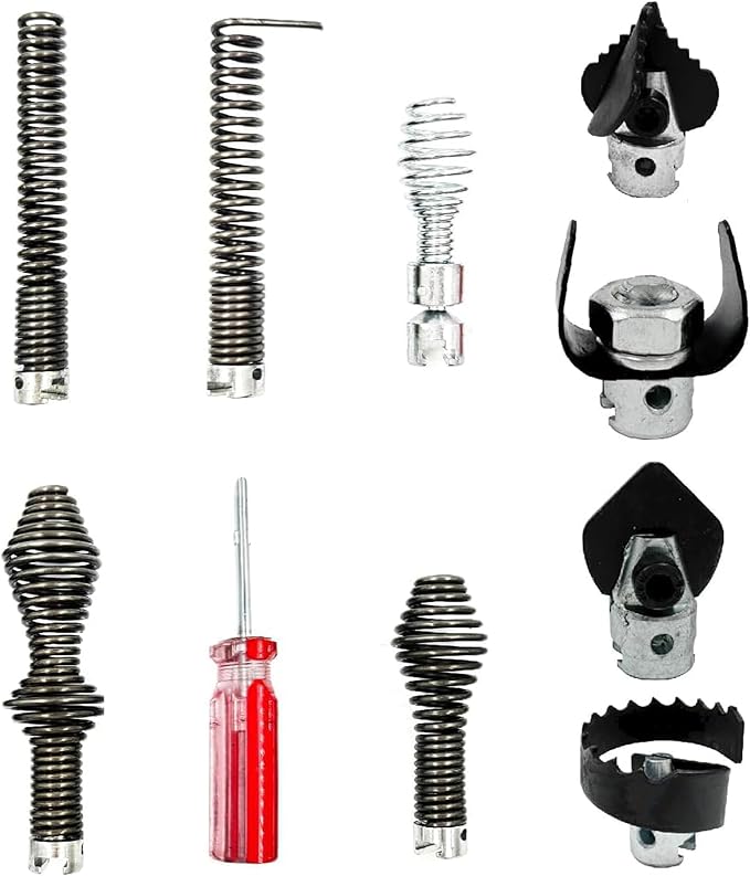 10Pcs Drain Snake Drill Attachment Kit, 5/8" Drain Cleaning Cable Accessories, Sewer Clog Remover Drill Heads & Tips for Kitchen Sink Bathroom Toilet Tub Drain Cleaning