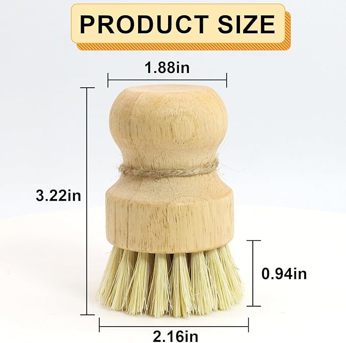 Bamboo Dish Brush,2PCS Wood Dishes Scrub Brush,Kitchen Dish Brush Natural Sisal Bristles with Hook for Cleaning Dishes,Sink, Cast Lron Pan/Pot
