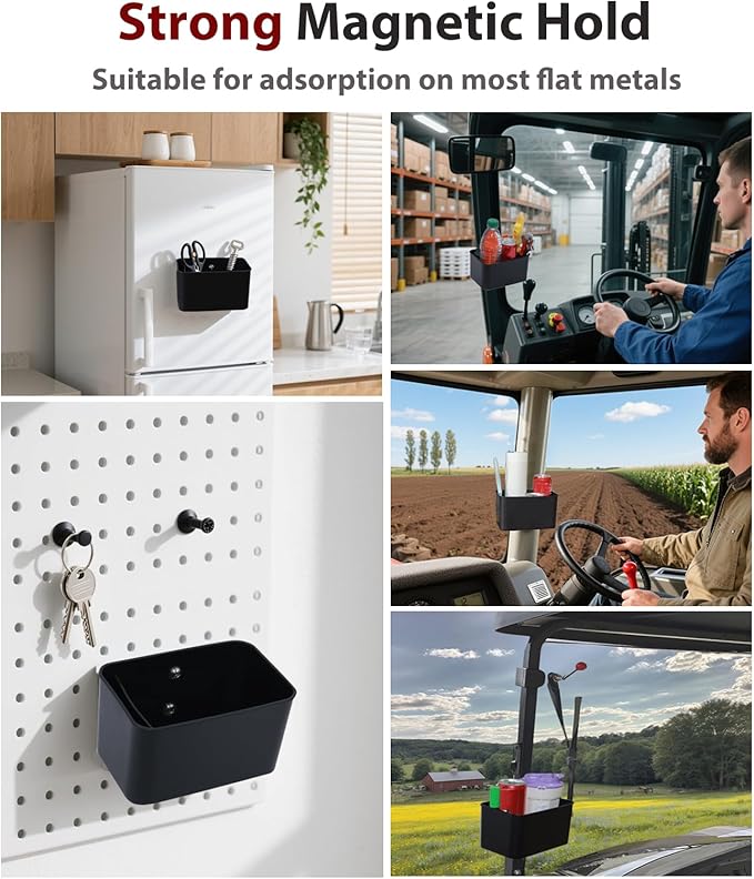 Magnetic Storage Box for Metal Surfaces, Magnetic Cup Holder Magnet Organizer Holder Holds Phones Glasses Keys Tissues, Fits Golf Carts, Forklifts, Tractors, School Bus