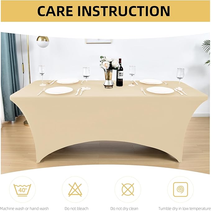 ZarzaaSik 2-Pack 6ft Spandex Table Covers for Rectangle Standard Folding Tables - Wrinkle Resistant Stretch Tablecloths - Ultimate Fitted Table Protector for Parties, Trade Shows, Banquet