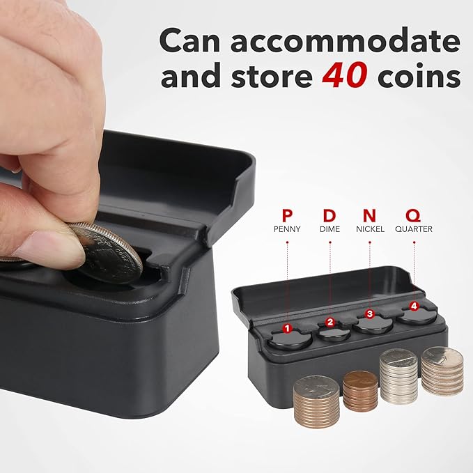 SINGARO Coin Holder for Car, Coin Change Organizer Compatible with Coins of Different Sizes, Dash-Mounted Holder Suitable for Most Cars, Trucks(2PCS Black)