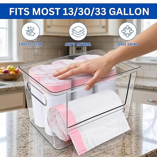 Acrylic Trash Bag Dispenser, Stackable Garbage Bag Organizer & Holder Dispenser, Clear Trash Bag Organizer for Under Sink, Kitchen Drawer Storage, Dishwasher Pods Container & Bag Holder