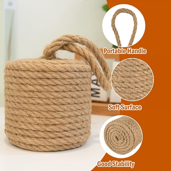 Decorative Door Stoppers for Bottom of Door4 lb Rope Knot Door Stop Weighted Doorstopper, Heavy Nautical Doorstop for Bedroom, Living Room, Window Wedge, Bookend, Cylindrical (Natural)