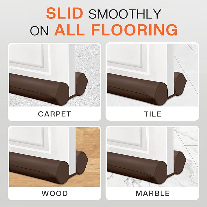 Comfyanno Under Door Draft Stopper - Bottom Door Gap Filler & Seal - Fits 24” to 30” Door, Block Cold Air, Noise, Sound, Wind, Bugs, Easy to Install, Double Side Block, No Adhesive, Brown