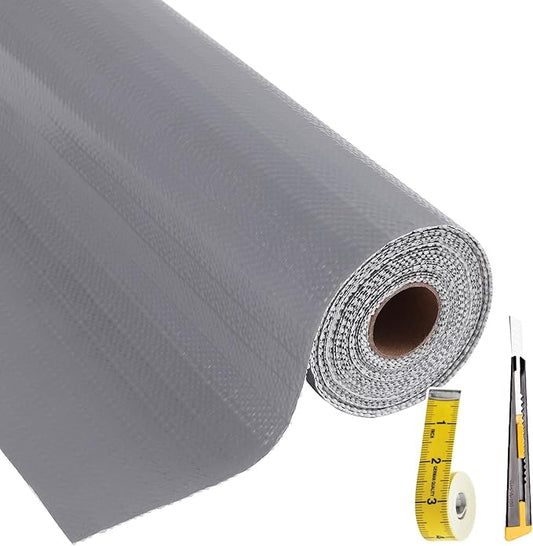 Shelf Liners for Kitchen Cabinets Non Adhesive Drawer Liner 12in x 20FT Pure Grey Thickened Shelf Liner Strong Non-Slip Easy to Clean for Tool Box Refrigerator with Knife and Tape Measure