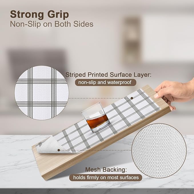 OcePor Non-Adhesive Drawer and Shelf Liner 17.5IN x 30FT，Non Slip Cabinet and Cupboard Liner, Kitchen Cabinet Liners for Shelves, Waterproof Drawer Shelf Liners for Cabinets/Bathroom Cupboard, Stripe