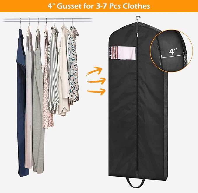 MISSLO 65" Long Garment Bags for Travel Dress Bags for Hanging Clothes Waterproof Wedding Dress Cover Traveling Clothing Protectors for Closet Storage 3-Pack for Gowns, Tuxedos, Coats, Black