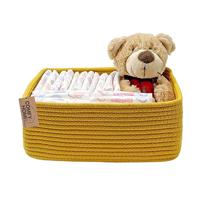 COMFY-HOMI 11.5"x7.5"x4.7" Storage Baskets for Organizing | Cotton Rope Woven Basket | Toy Storage Bin Box | Basket for Shelves, Closet Organizer Bin, Decorative Closet Shelf, 1 Pack,yellow