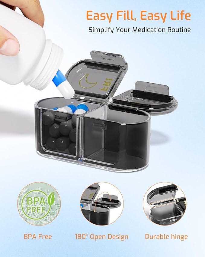Daviky Weekly Pill Organizer 2 Times a Day, 7-Day AM PM Medicine Case, Travel-Friendly Pill Box for Fish Oils, Vitamins & Supplements