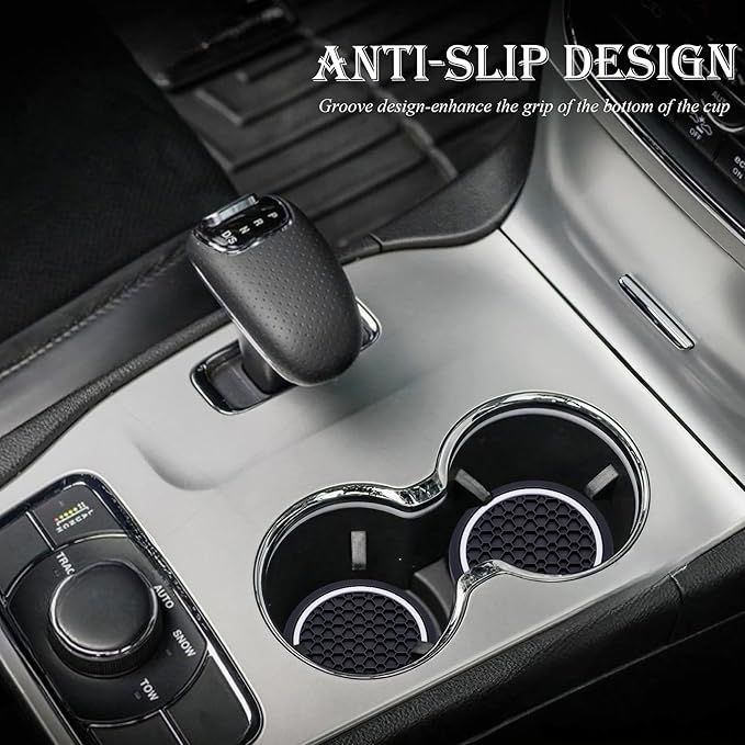 2-Piece Anti-Slip Car Cup Coaster Set – 2.75 Inch Auto Insert Drink Mats, Perfect for Coffee & Beverages – Stylish Interior Decor for Women & Girls (Black & White)