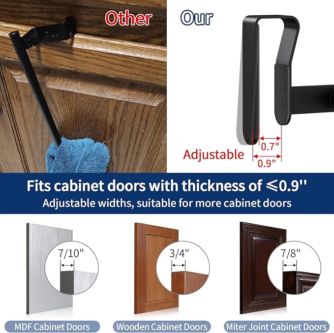 Over Cabinet Towel Holder, 2 Pack Over The Cabinet Doors Towel Rack Bars for Kitchen, Stainless Steel Dish Towel Holder (Black)