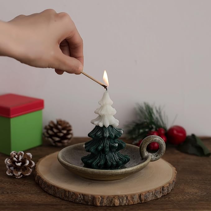 1pack Vintage Ceramic Candle Holders with Handle, Round Farmhouse Ceramic Plate Tray,Sage Holder for Burning,Incense Holder for Meditation Room Home Decor(Green)