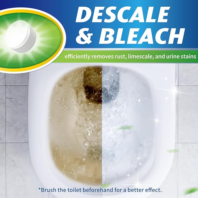 Ksend Toilet Bowl Cleaner Tablets - 40 PCS Automatic Bleach Toilet Cleaner Tablets, Slow-Releasing Deodorizing & Descaling, Powerful Bathroom Tank Cleaner