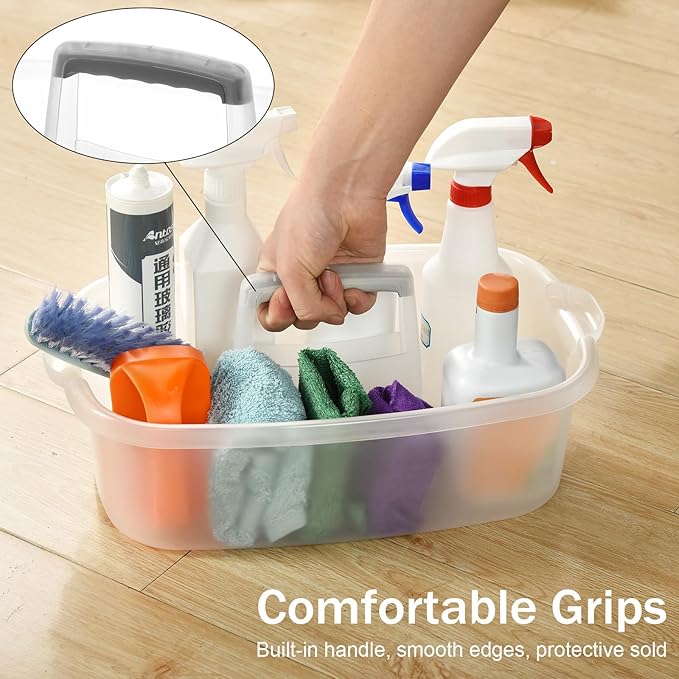 ALINK Plastic Cleaning Storage Caddy with Handle, Large Shower Caddy Basket Organizer for Dorm, Bathroom, Tool, Garden, Kitchen, Cleaning Supplies - Clear